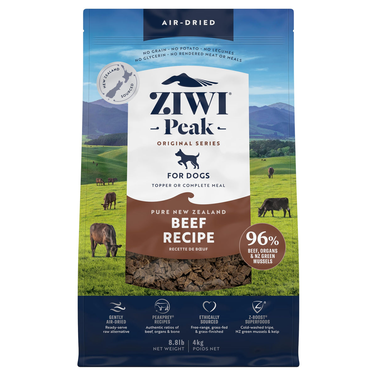 Ziwi Peak bouchées aérées au bœuf, protéines élevées pour chien