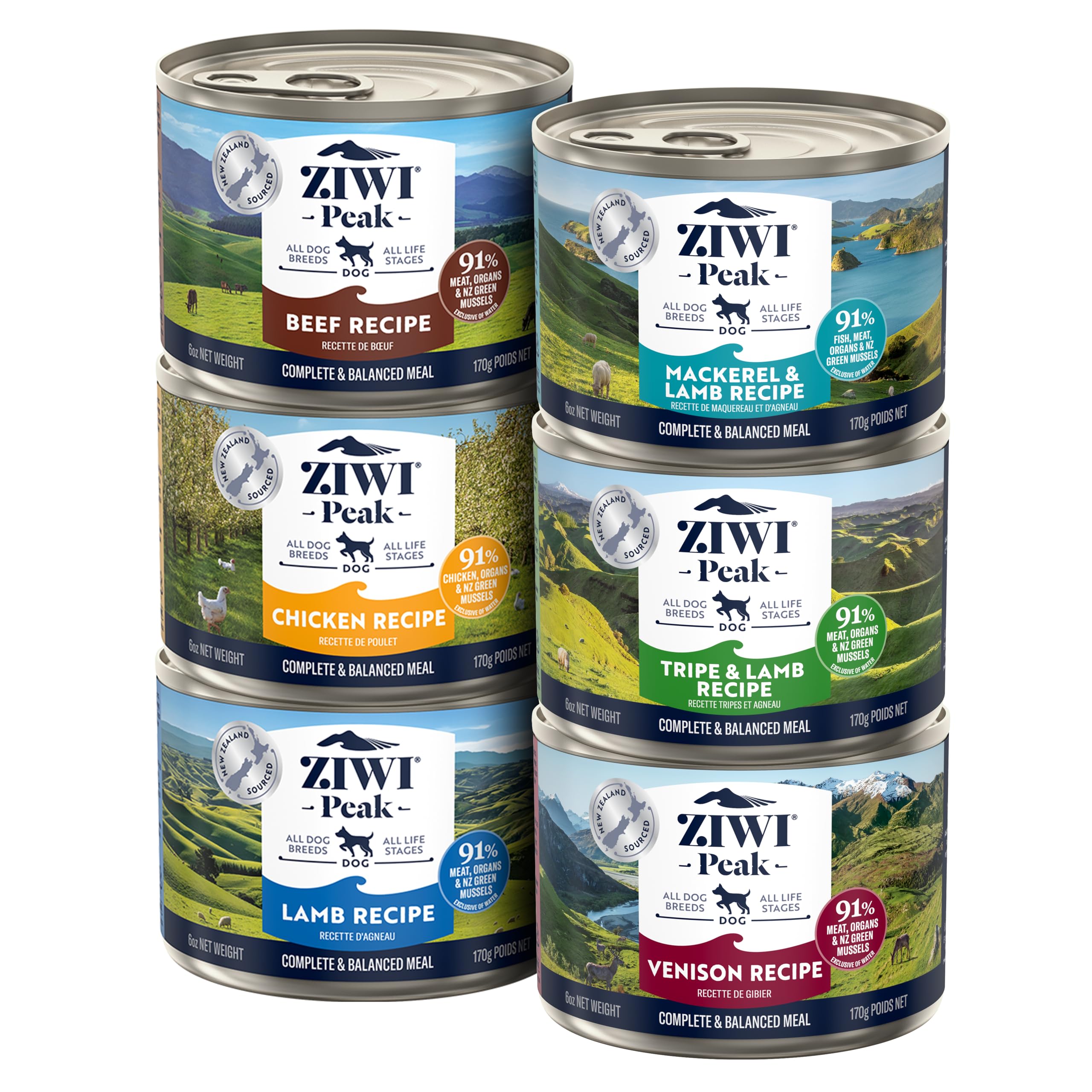ZIWI Peak pâté boeuf en conserve, protéines élevées pour chiens actifs.