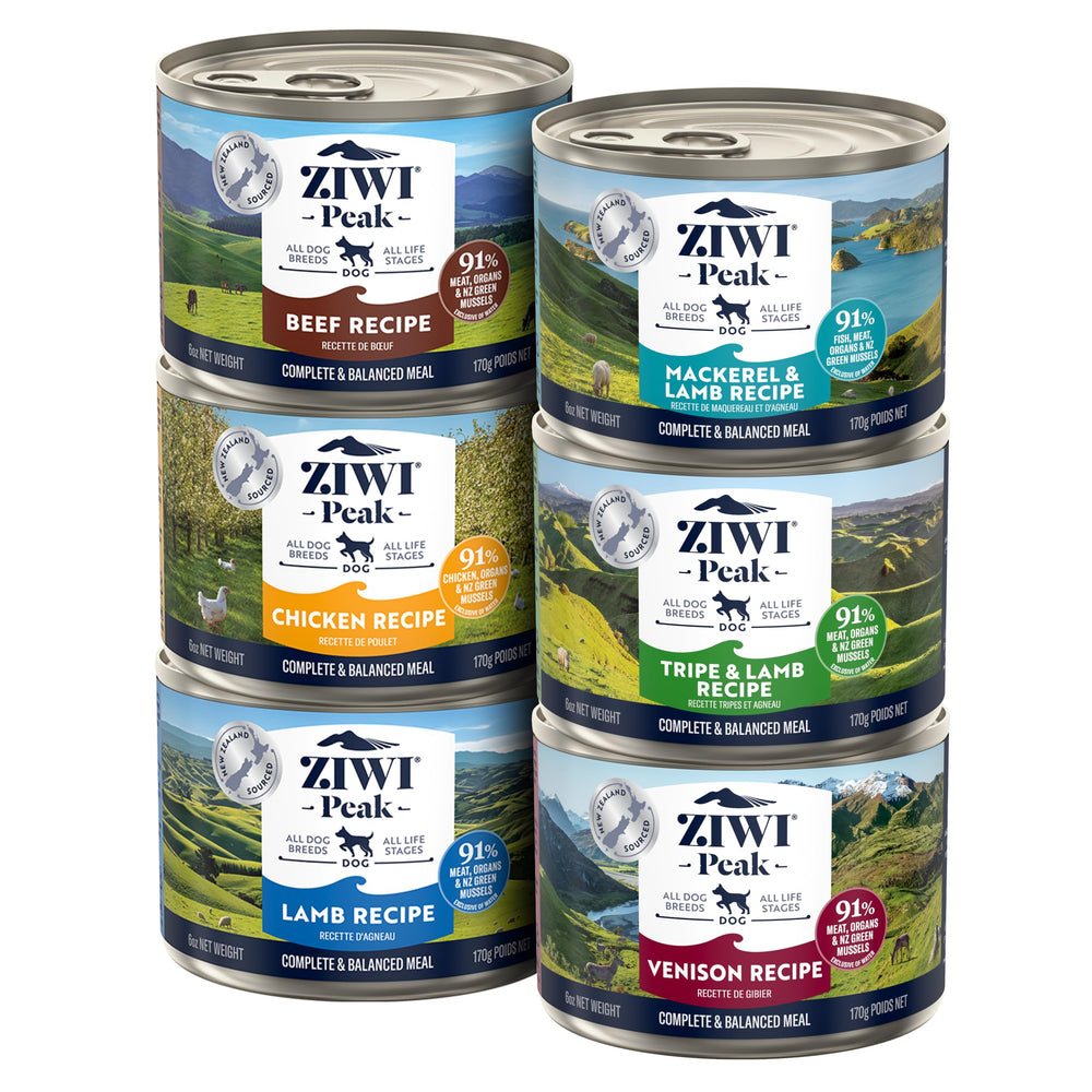 ZIWI Peak pâté boeuf en conserve, protéines élevées pour chiens actifs.