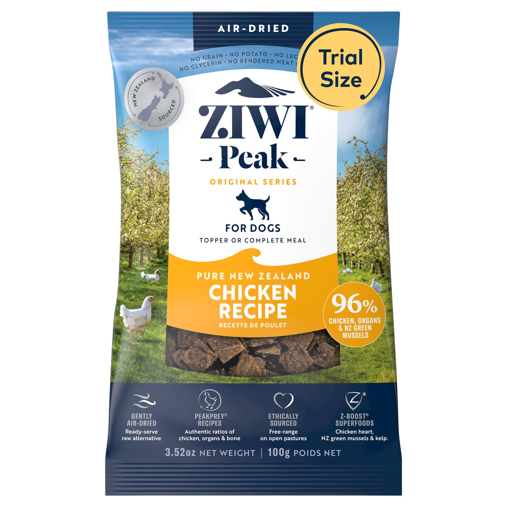 ZIWI Peak poulet séché à l’air, protéines élevées pour chiens actifs.