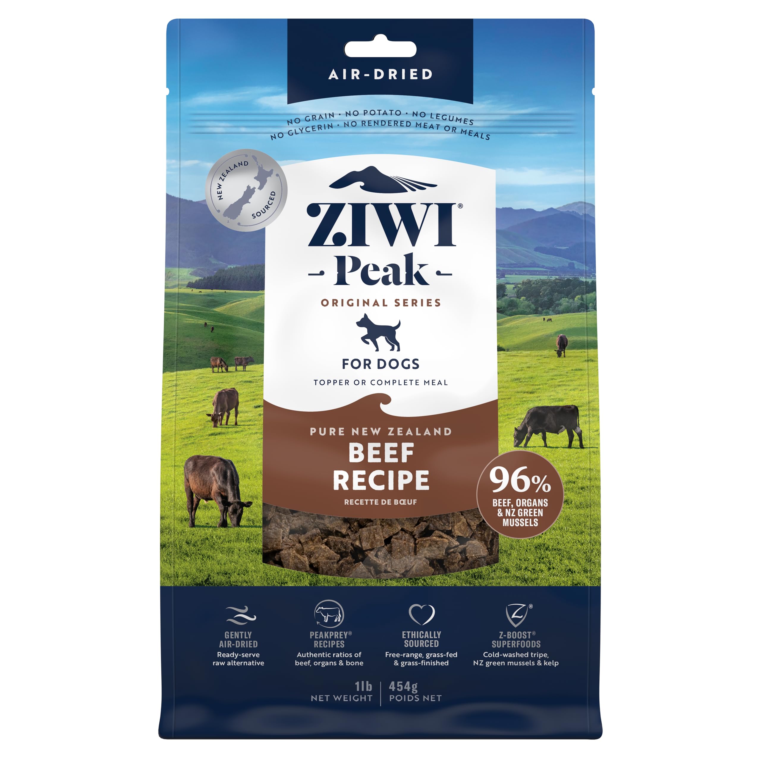 ZIWI Peak Boeuf dans bol, repas principal riche en protéines.