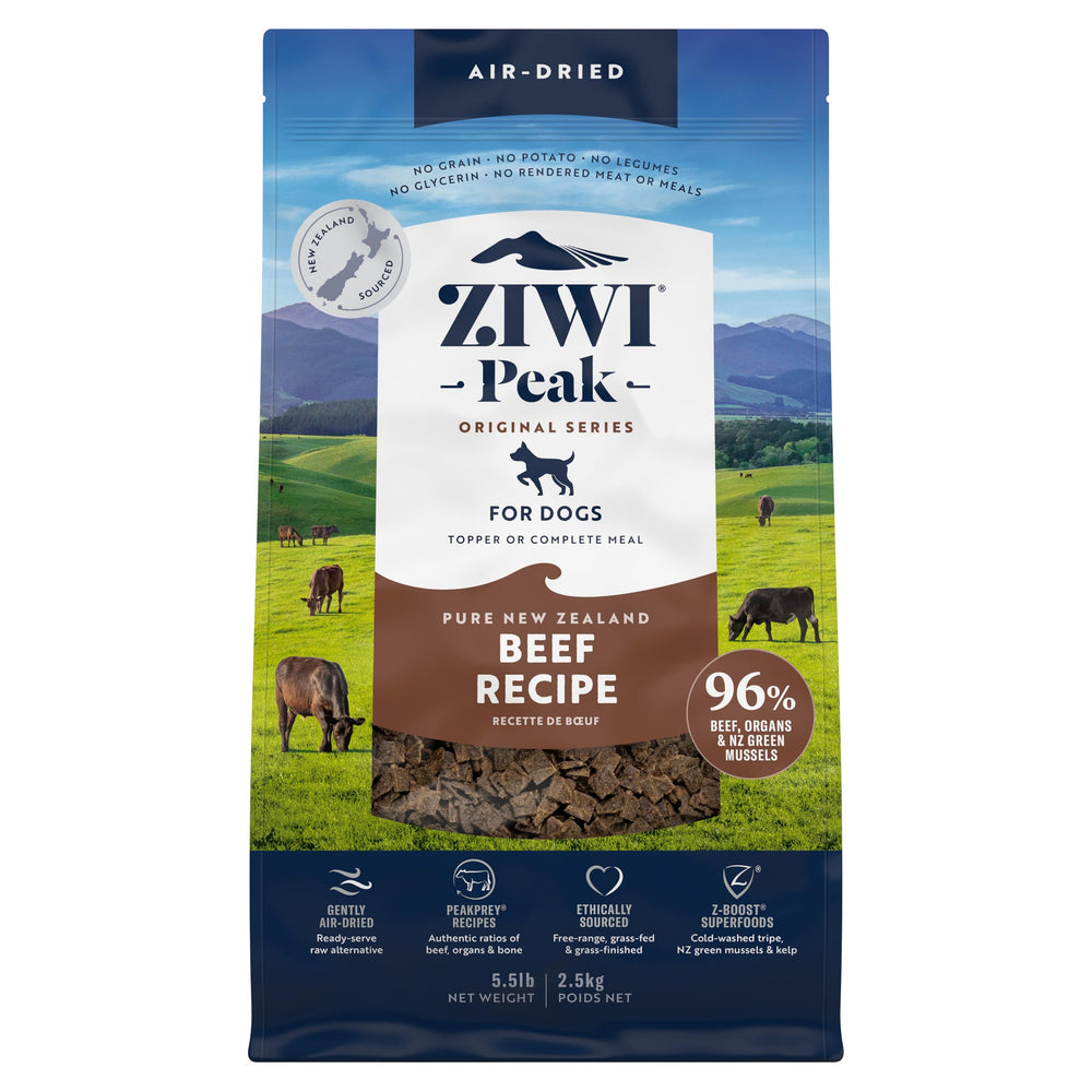 Ziwi Peak Boeuf seche a l'air dans bol, proteines naturelles.
