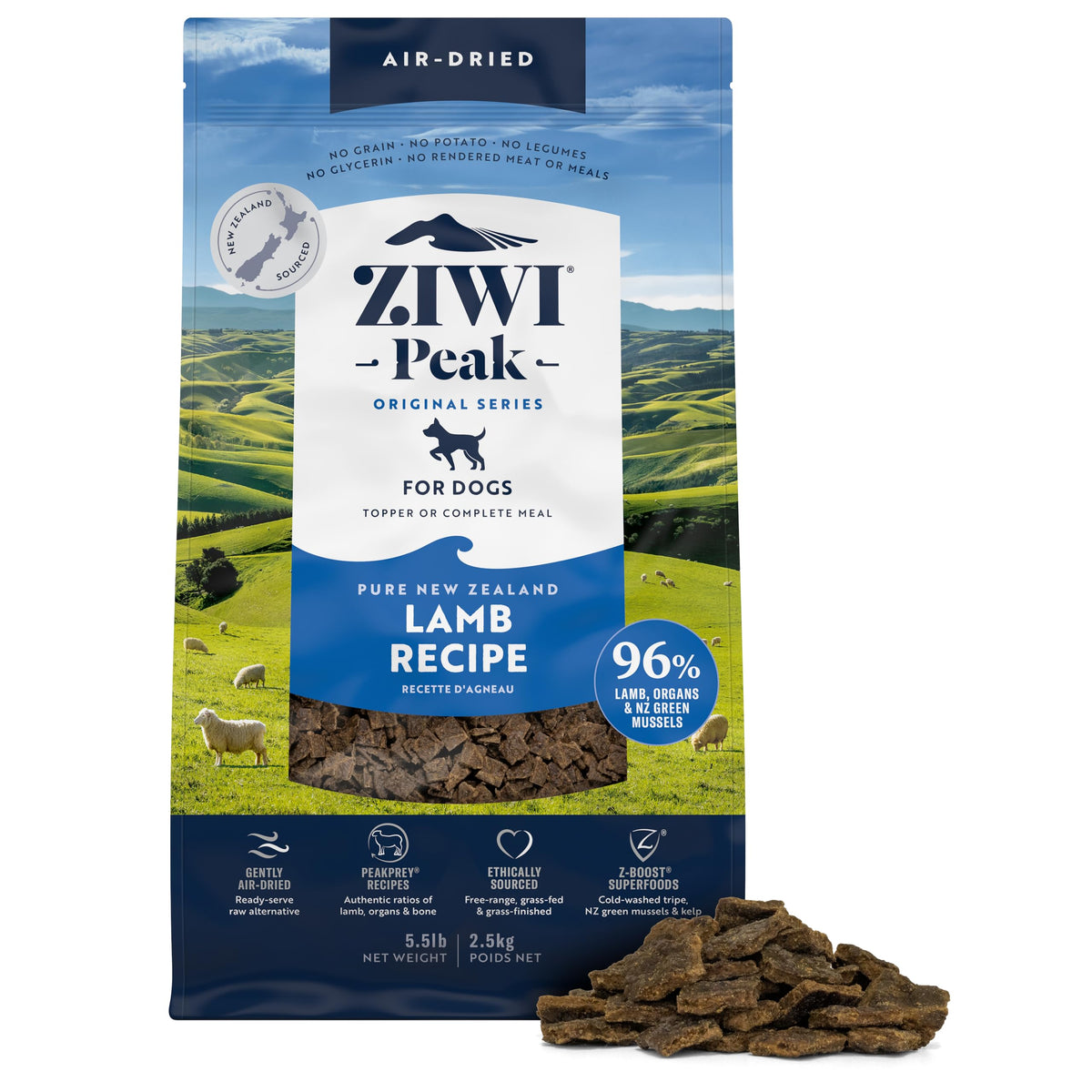 ZIWI Peak croquettes d agneau sechees a l air dans un bol.