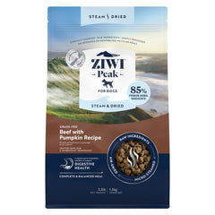 Emballage Ziwi Peak Steam & Dry montrant bœuf et citrouille, origine Nouvelle‑Zélande