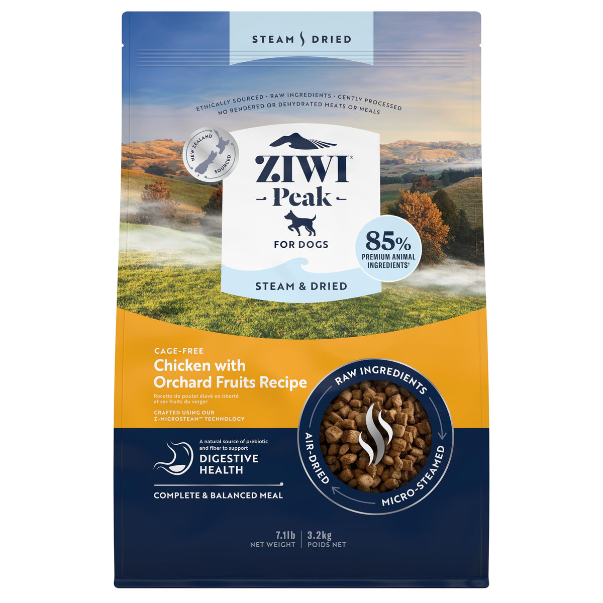 Emballage Ziwi Peak Steam & Dried prêt à servir avec nutrition préservée.