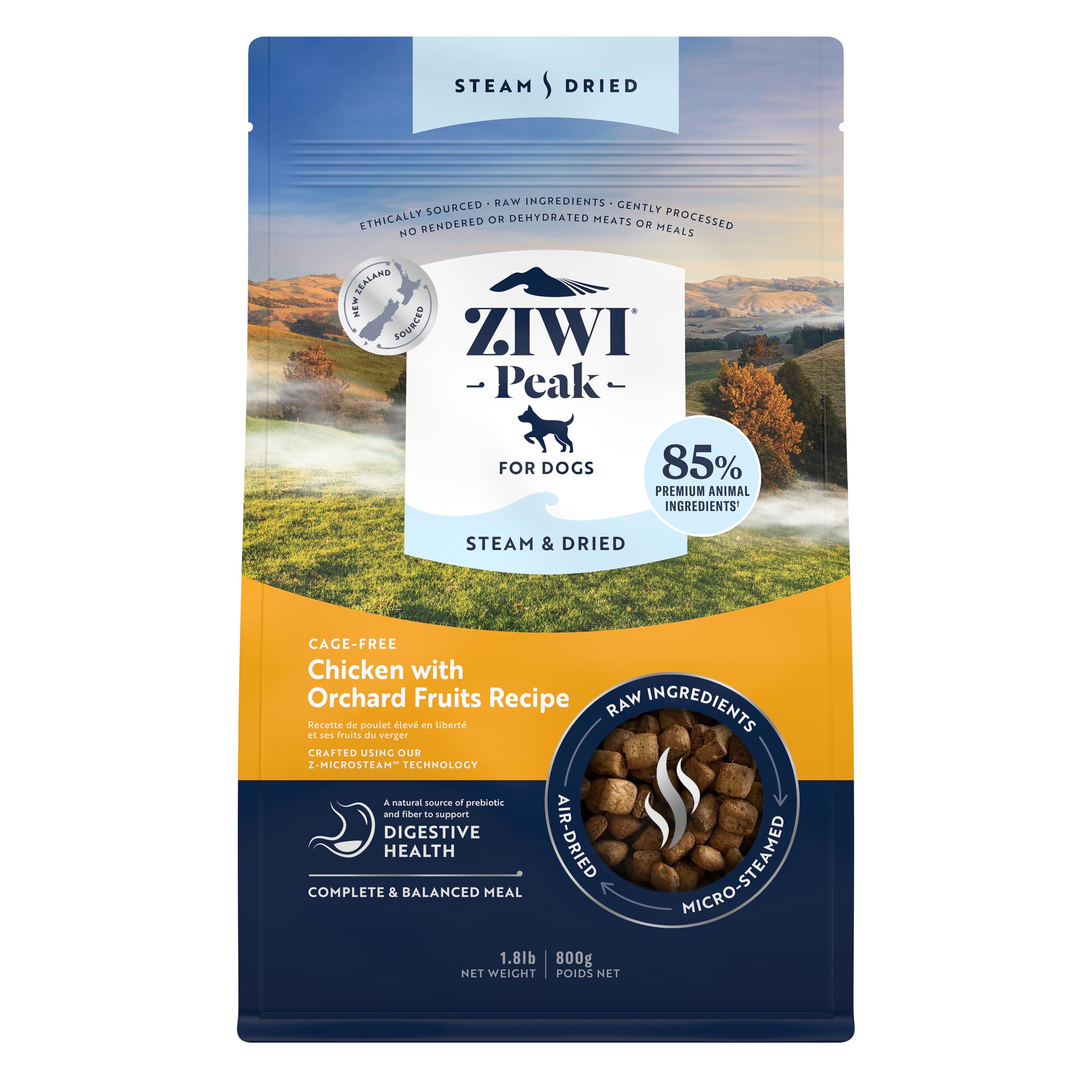 ZIWI Peak emballage poulet sans cage et fruits, nutrition pratique et complète