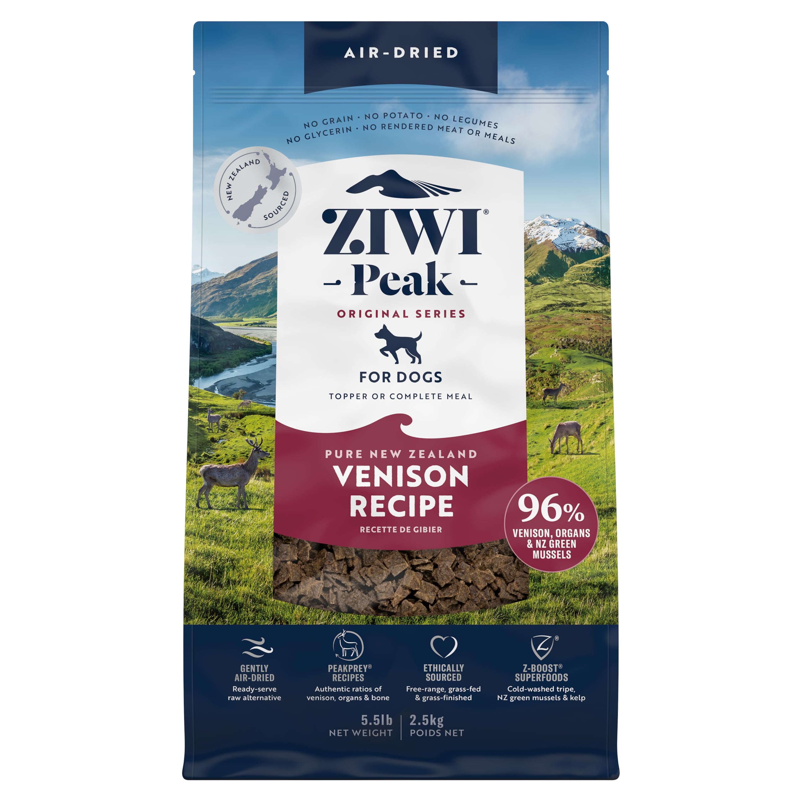 ZIWI Peak venaison séchée à l'air, sachet pour repas équilibré du chien.