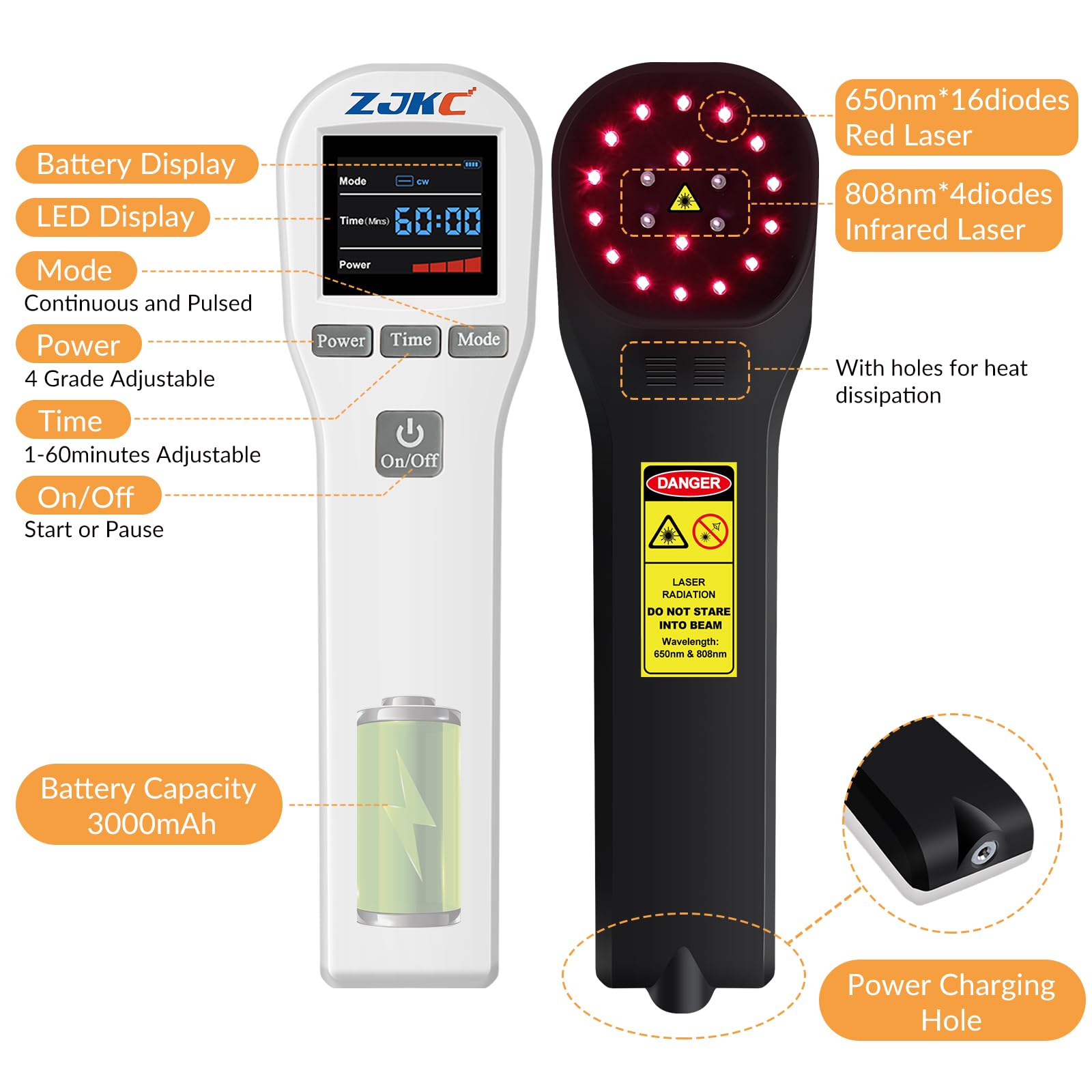 ZJKC: batterie longue durée pour plusieurs sessions par chargement.