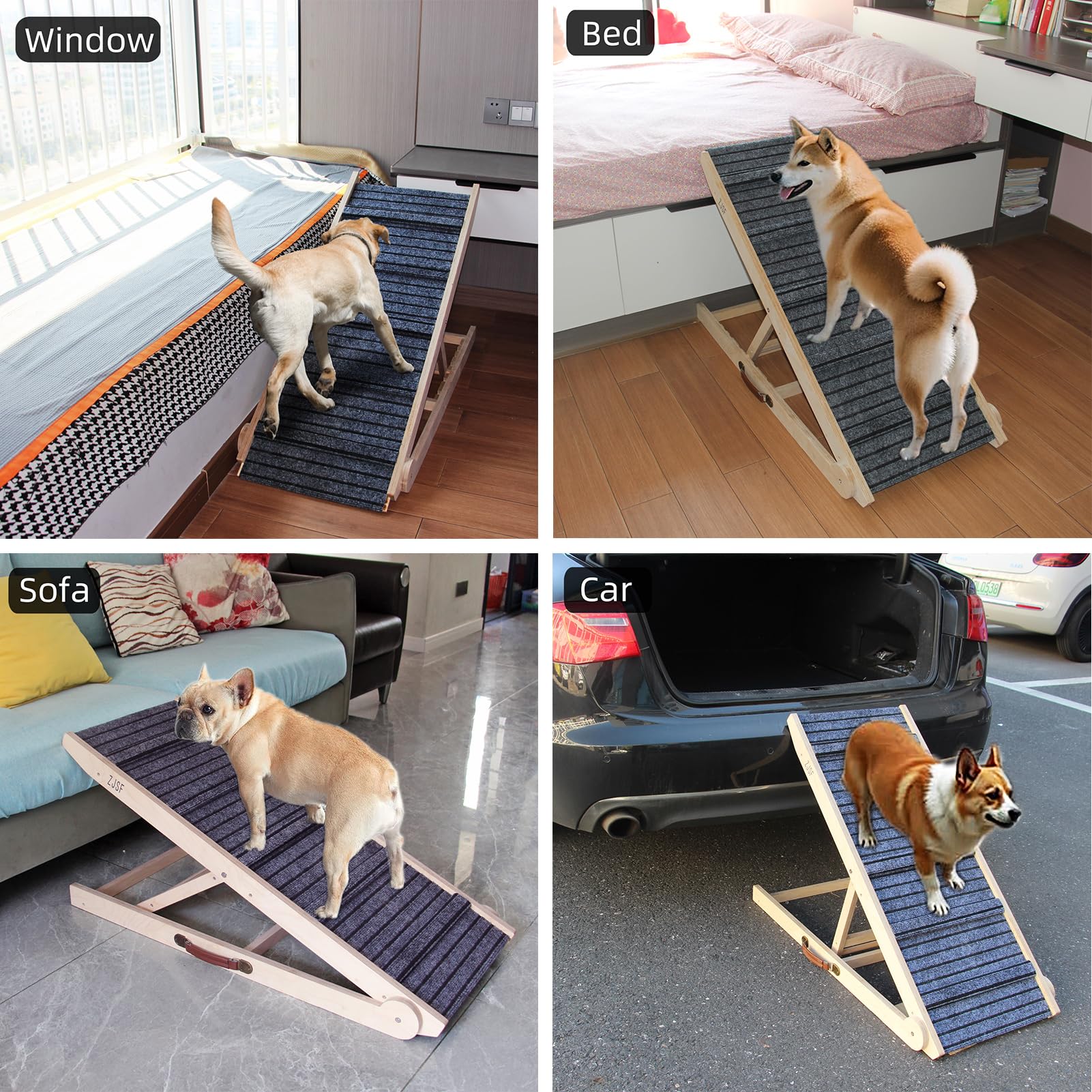 ZJSF rampe bois robuste offre soutien stable pour chiens lourds.