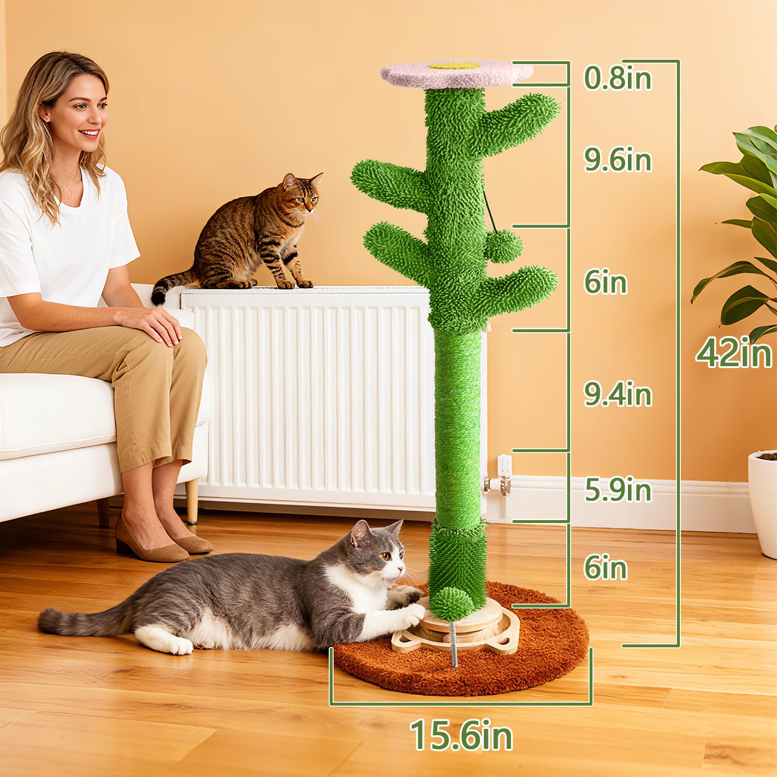 ZLAFM Cactus Post en sisal et velours, surface durable pour griffades.