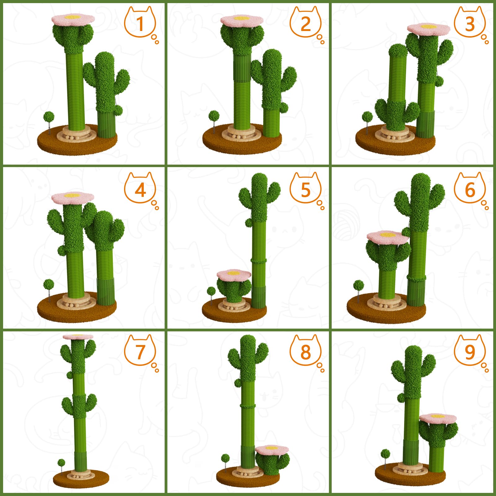ZLAFM Cactus Post avec fleur en haut, perchoir élégant et sûr.