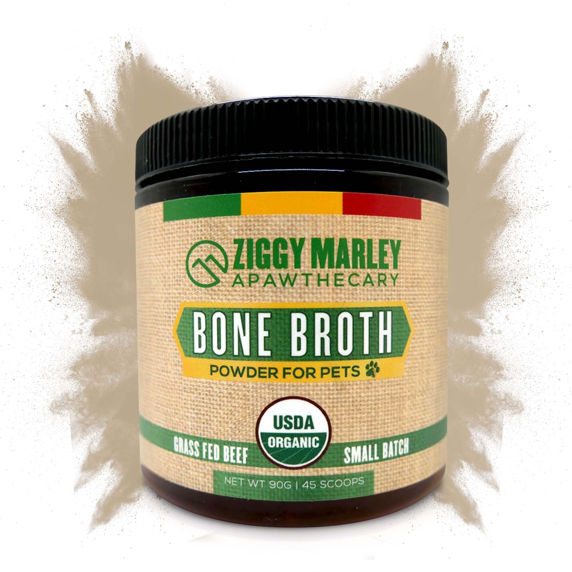 ZMA Pets Ziggy Marley bouillon d'os de bœuf bio en poudre, soutien nutritionnel pour chiens et chats
