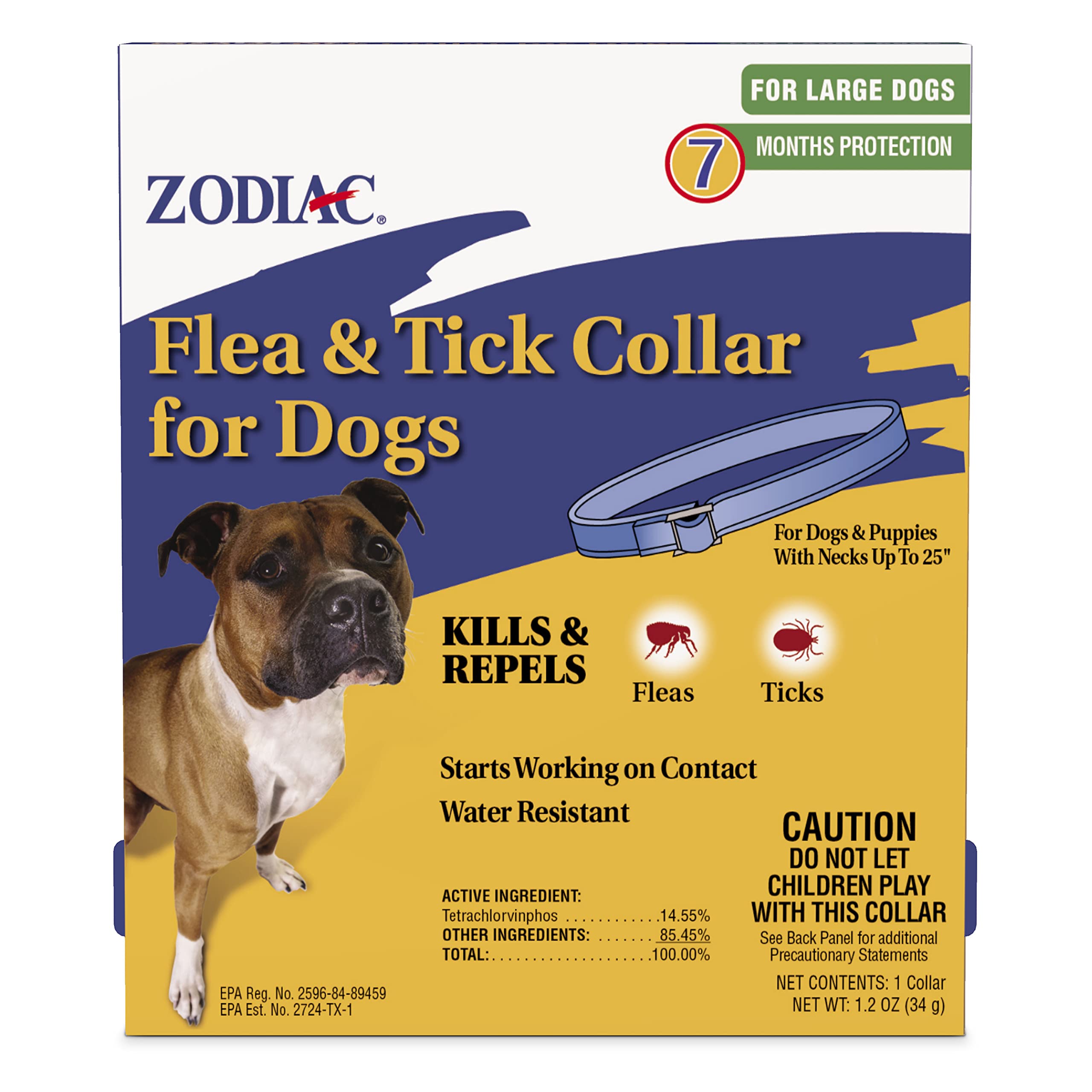 Collier Zodiac pour chien grande taille en cours de port, confort durable et protection.