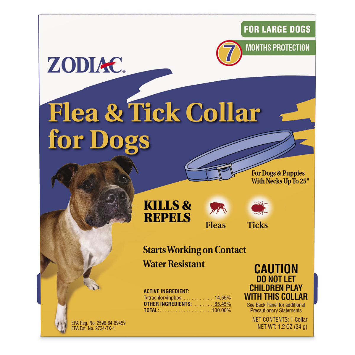 Collier Zodiac pour chien grande taille en cours de port, confort durable et protection.