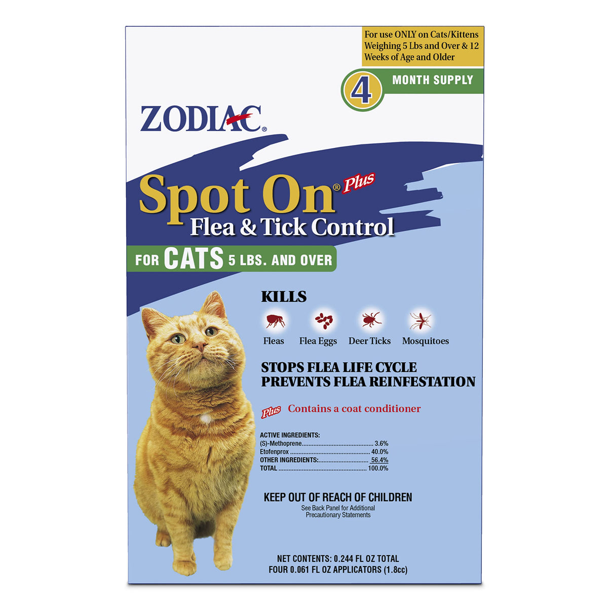 Zodiac Spot On Plus flacon prêt à l’emploi pour chats, protection contre les puces.