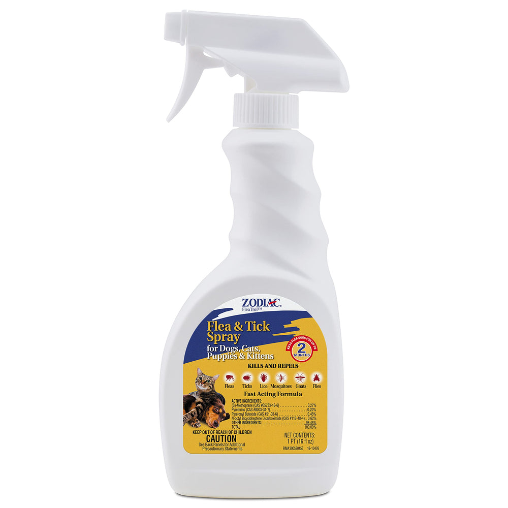 Zodiac Spray antiparasitaire sur pelage, application rapide et pratique pour chiens et chats.