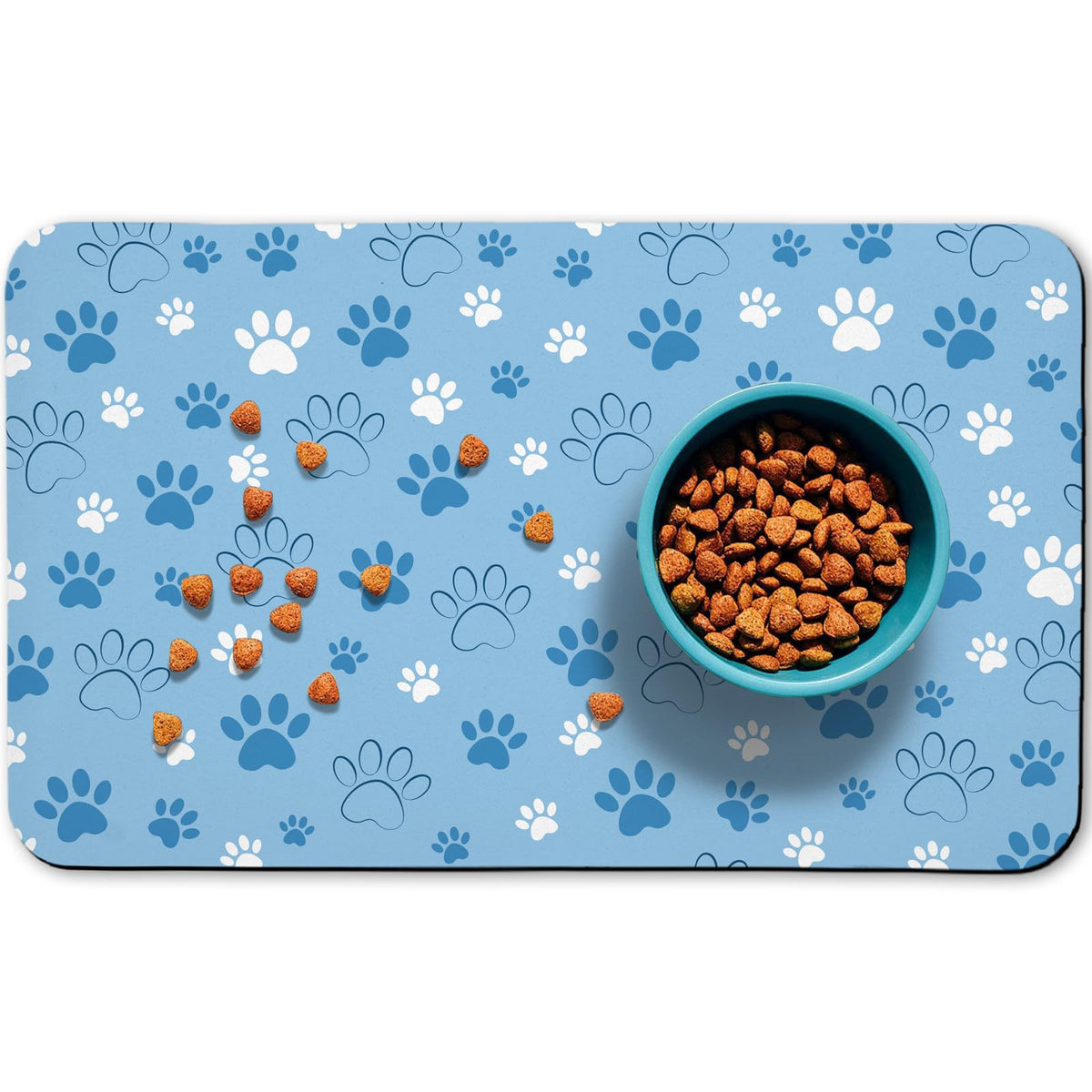 Tapis Zoeeya pour nourriture de chien bleu 12x20, absorption rapide.
