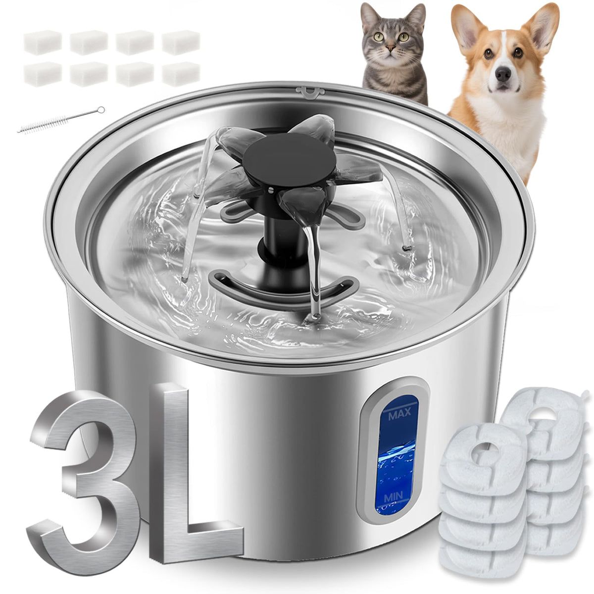 Fontaine ZOESEEK pour chat en acier inox 304, durable et sans BPA.