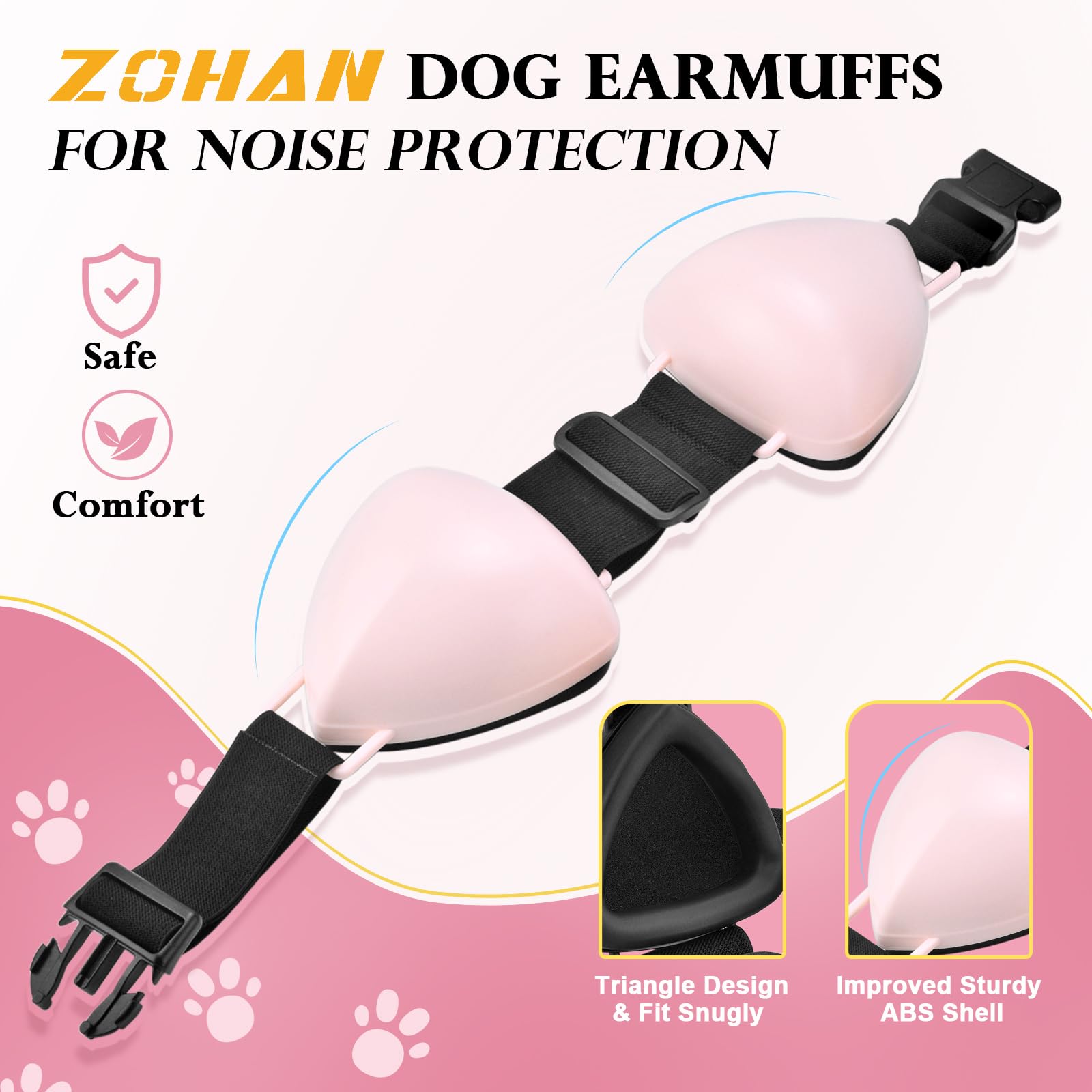 ZOHAN bouchons d'oreilles chien rose avec cadre triangulaire pour le confort.
