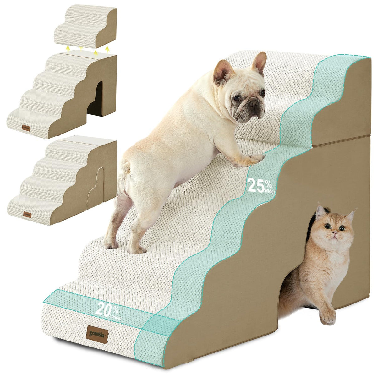 ZOMISIA Escaliers chien 6 étapes 29 pouces beige, facilitant l'accès au canapé.