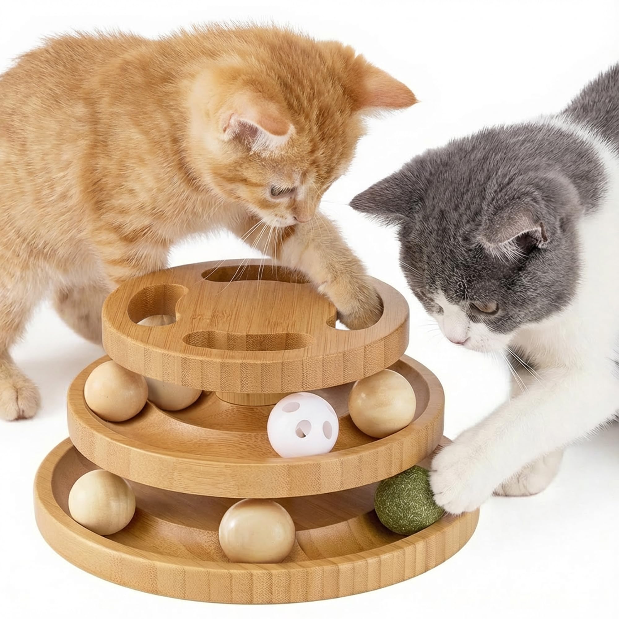 Jouet ZOMISIA bois – piste-boules, stimulation naturelle pour chats