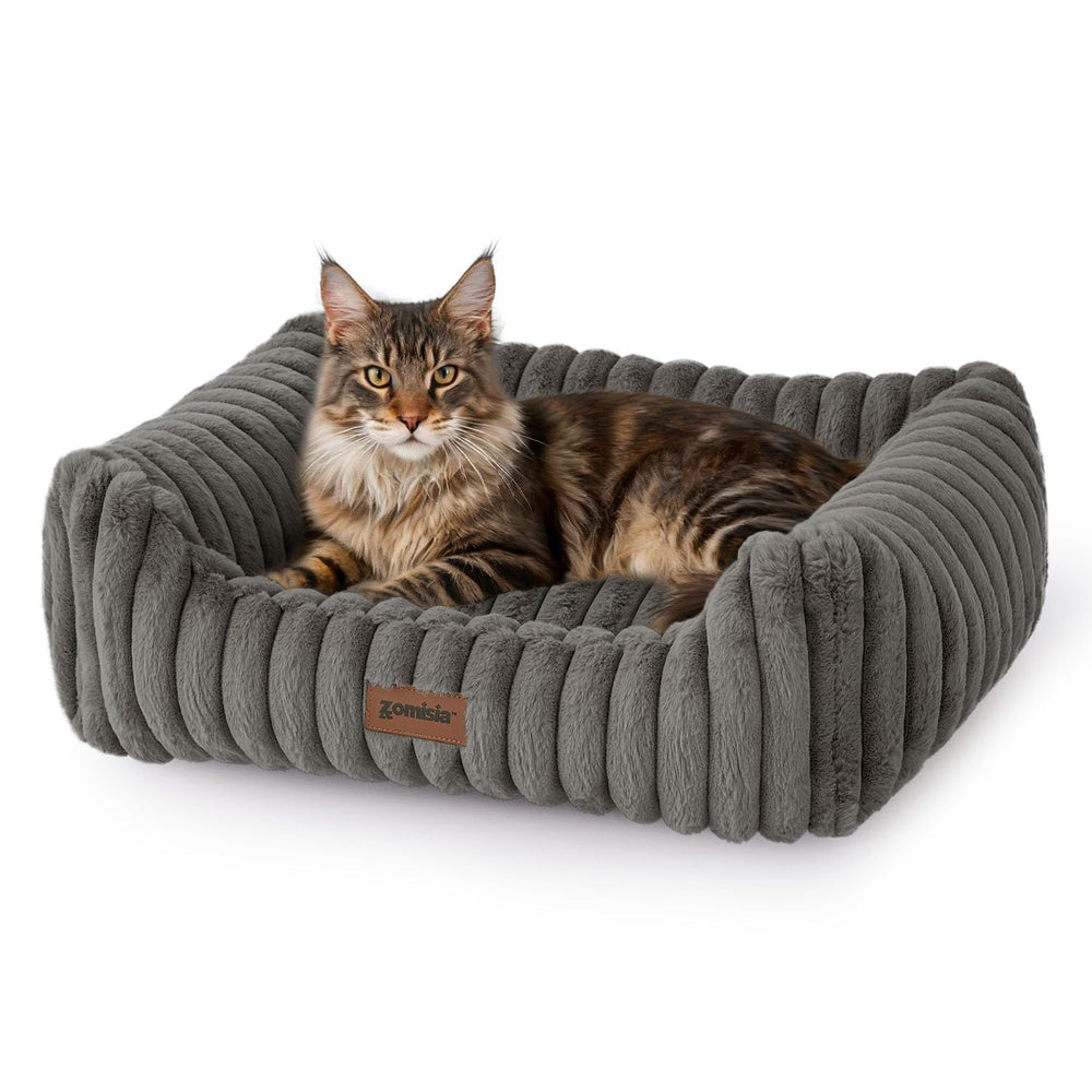 ZOMISIA lit-peluche-rectangulaire-gris offre un confort moelleux pour animaux.
