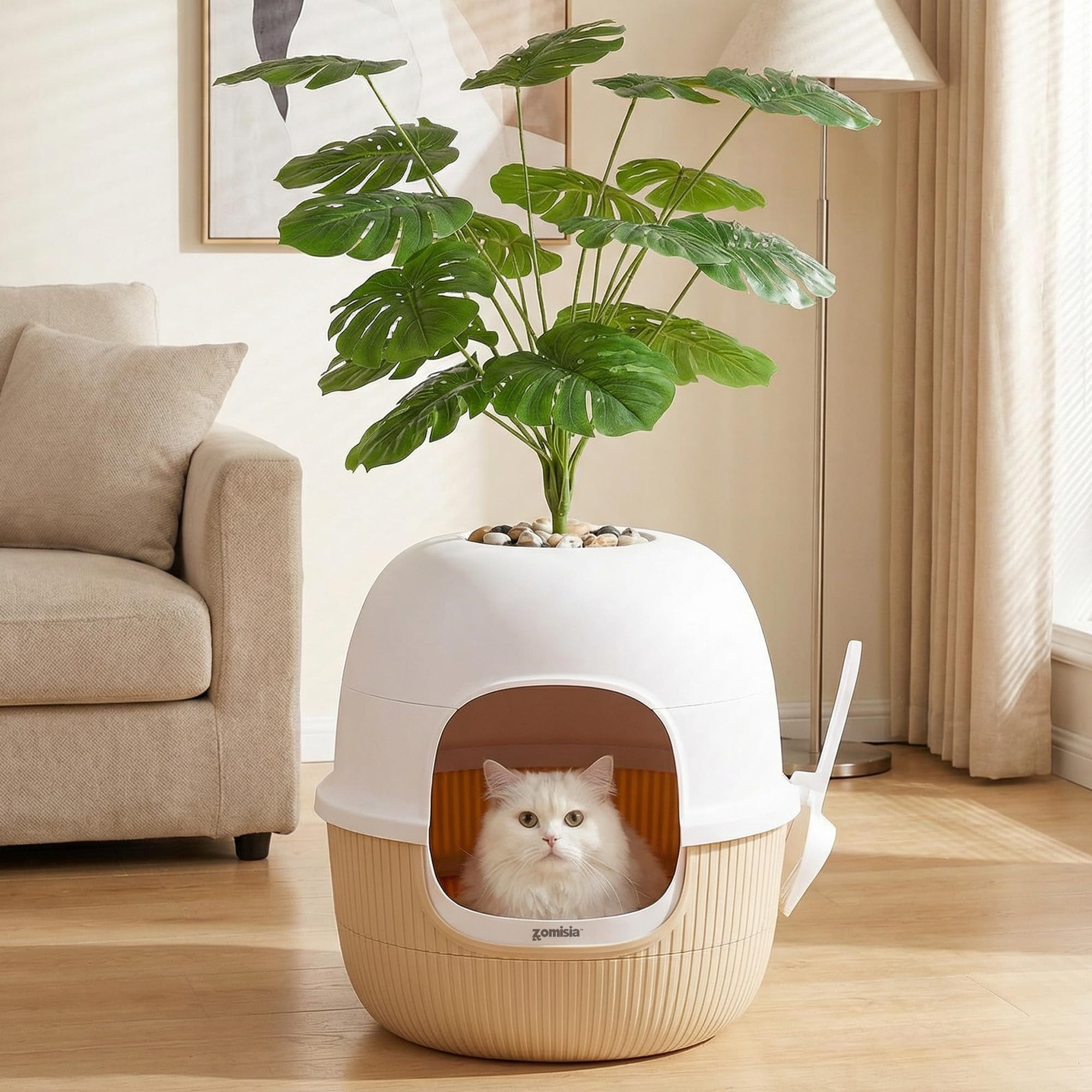 ZOMISIA litière cachée avec plante artificielle – design élégant et discret