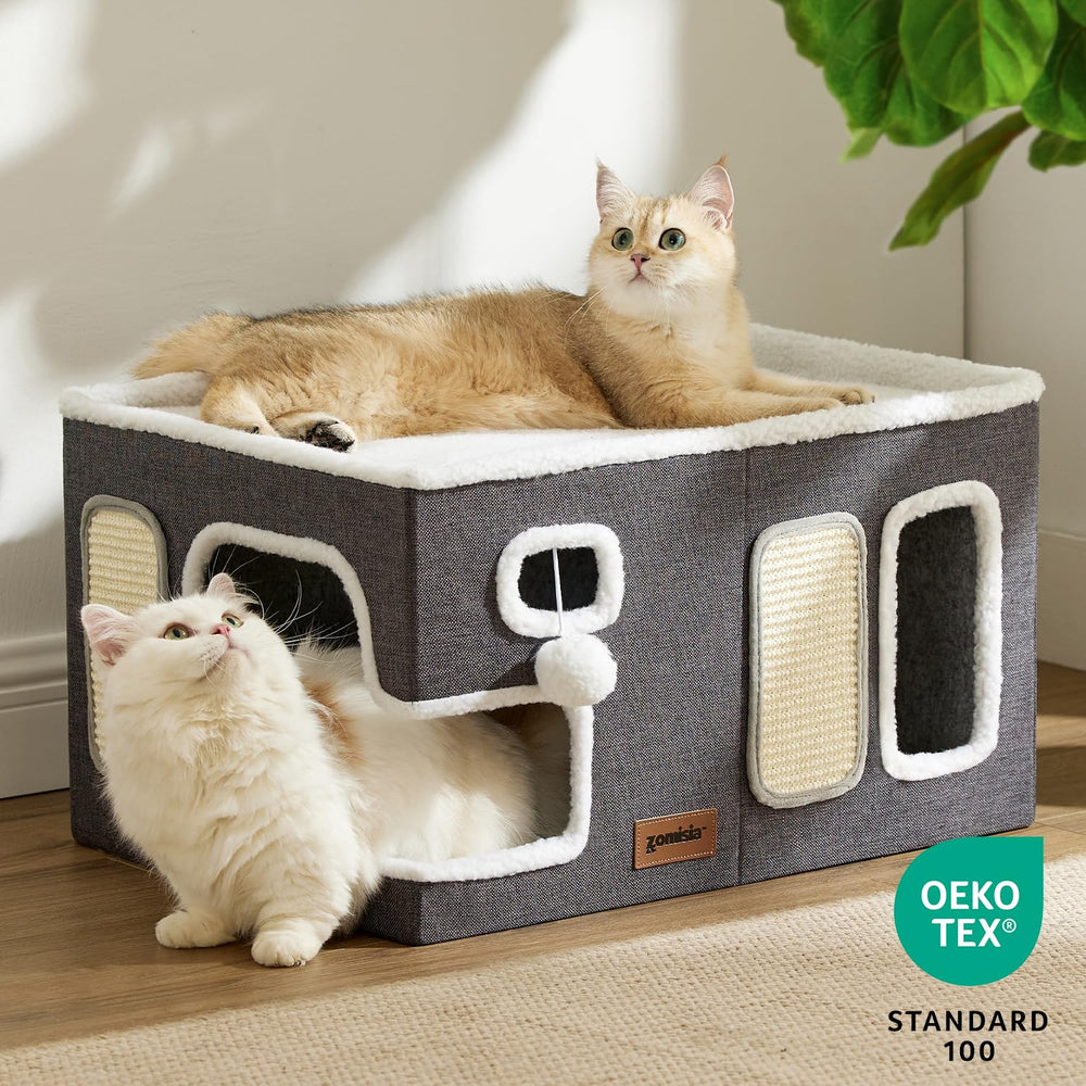 ZOMISIA Maison-chat extra-large – Coussin amovible lavable, entretien sans effort.