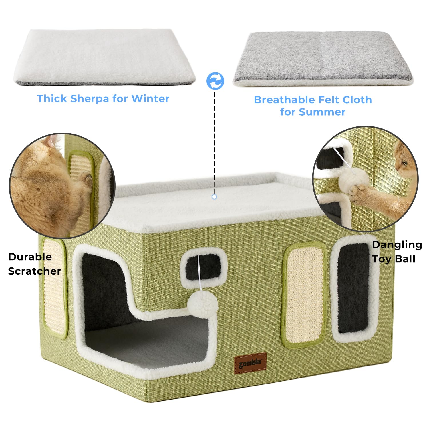 ZOMISIA Maison-chat extra-large – Vue droite, design robuste et élégant.