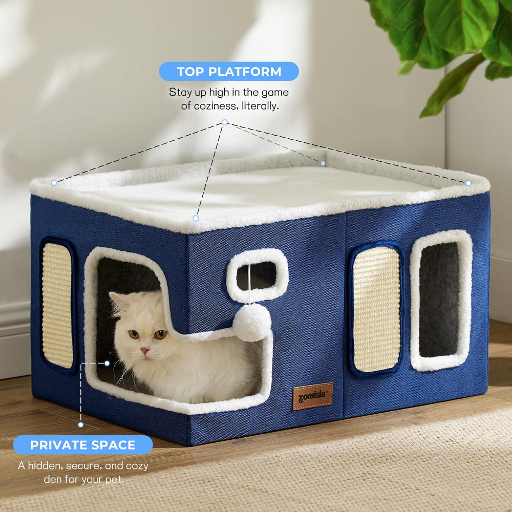 ZOMISIA Maison-chat extra-large – Vue gauche, plateforme idéale pour s’étirer.