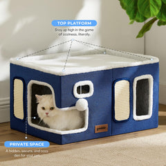 ZOMISIA Maison-chat extra-large – Vue gauche, plateforme idéale pour s’étirer.