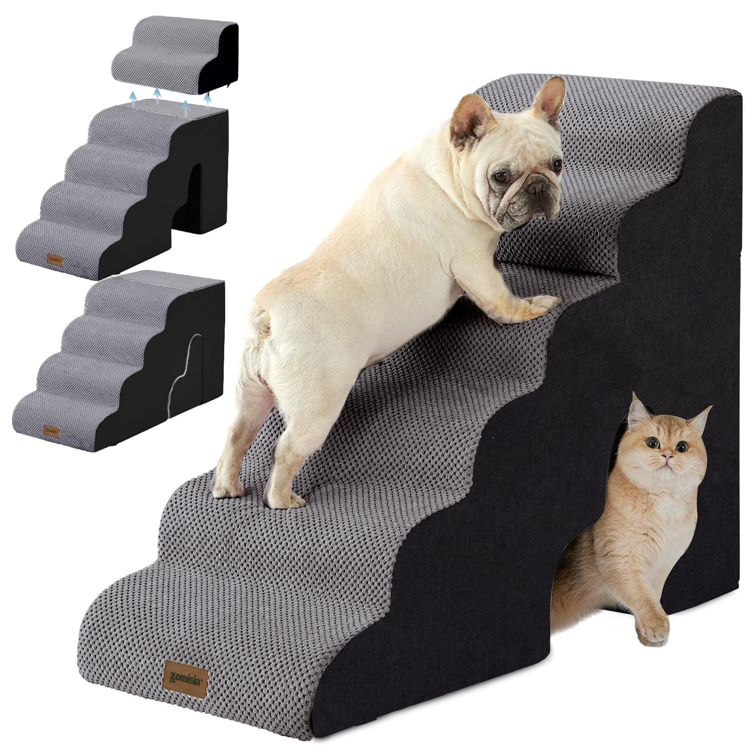 ZOMISIA rampe pour chien-haut-lit 6 étapes, accès sécurisé et confortable.