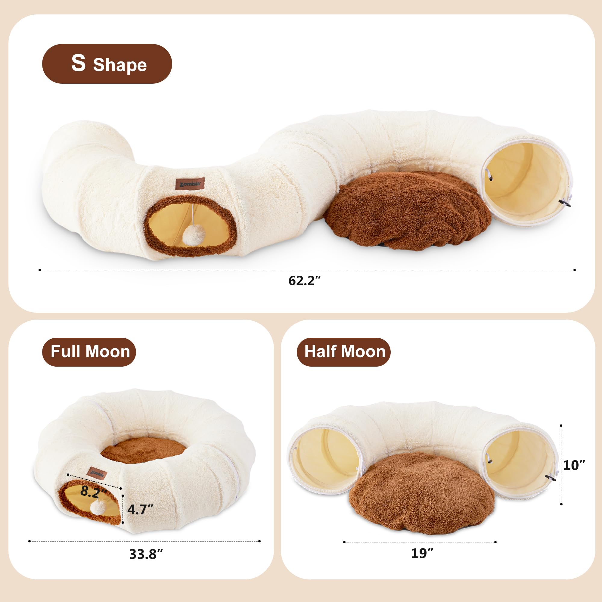 ZOMISIA tunnel-chat-nid-cosy-gris: cachette chaude pour chaton.