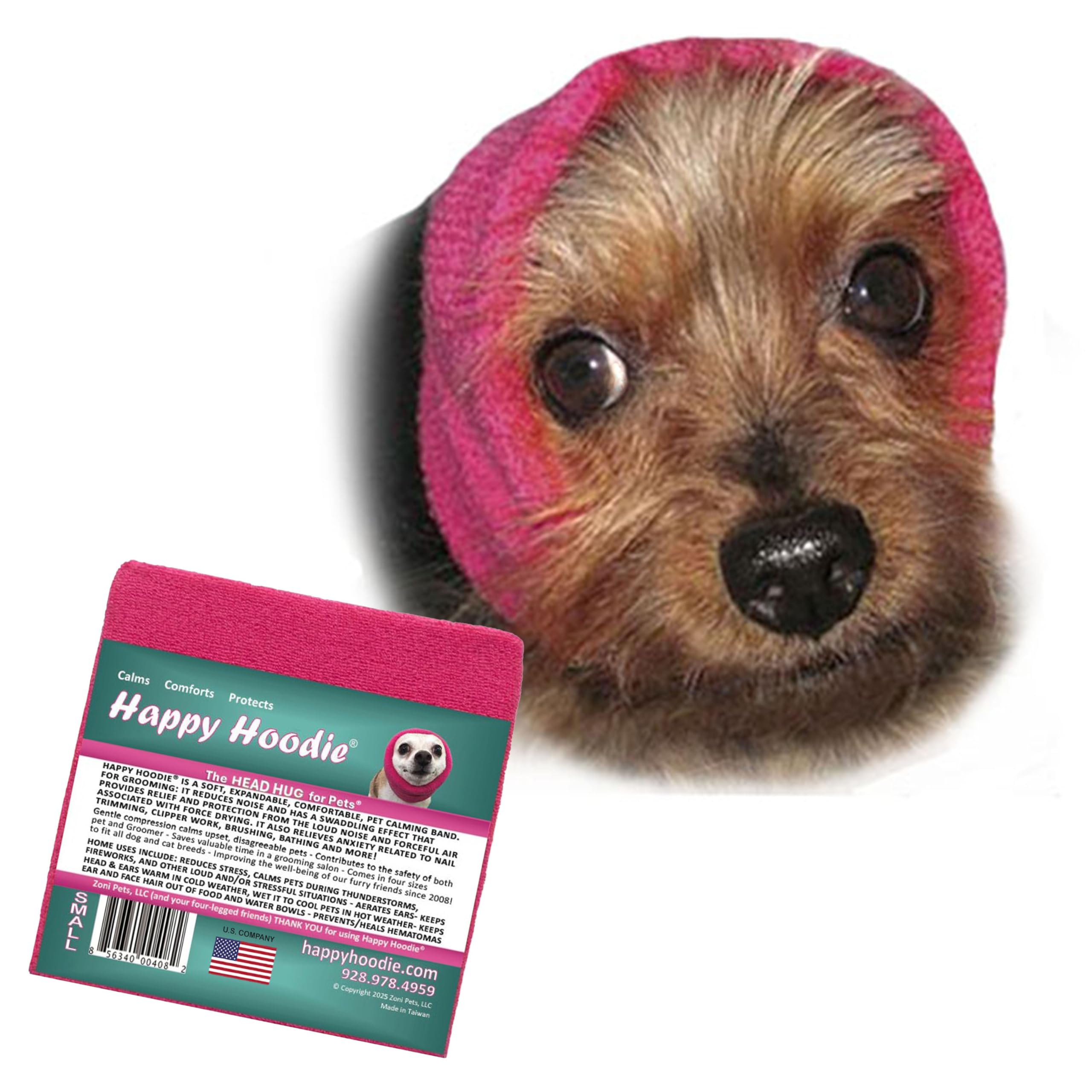Happy Hoodie de ZONI PETS pour apaisement rose petit sur chien et chat, calment lors des soins.