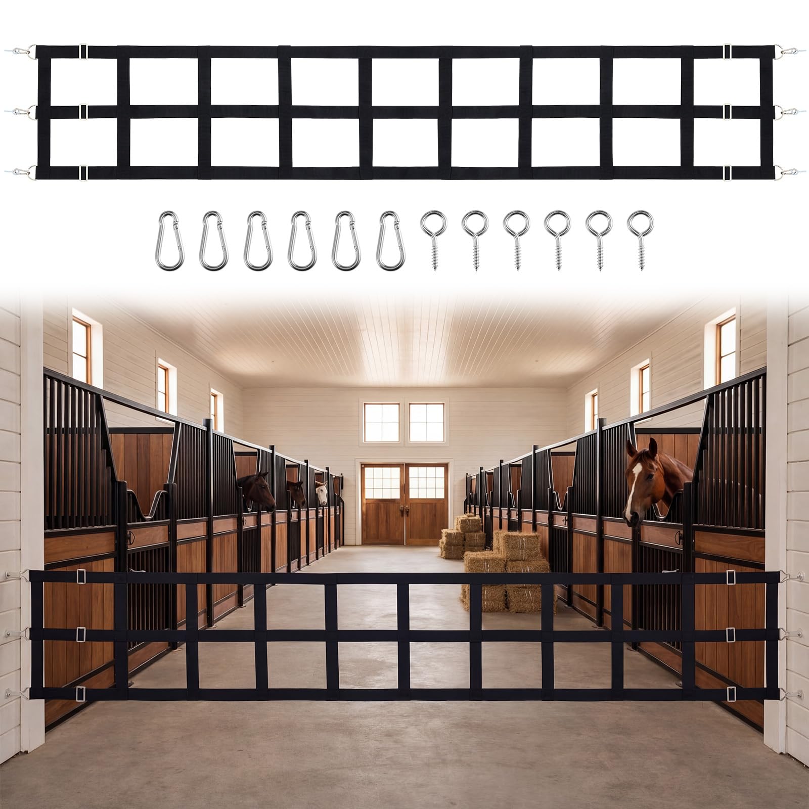 Zonon Barrière de stalle 10' x 20' noir – ensemble prêt à l’emploi pour écurie.