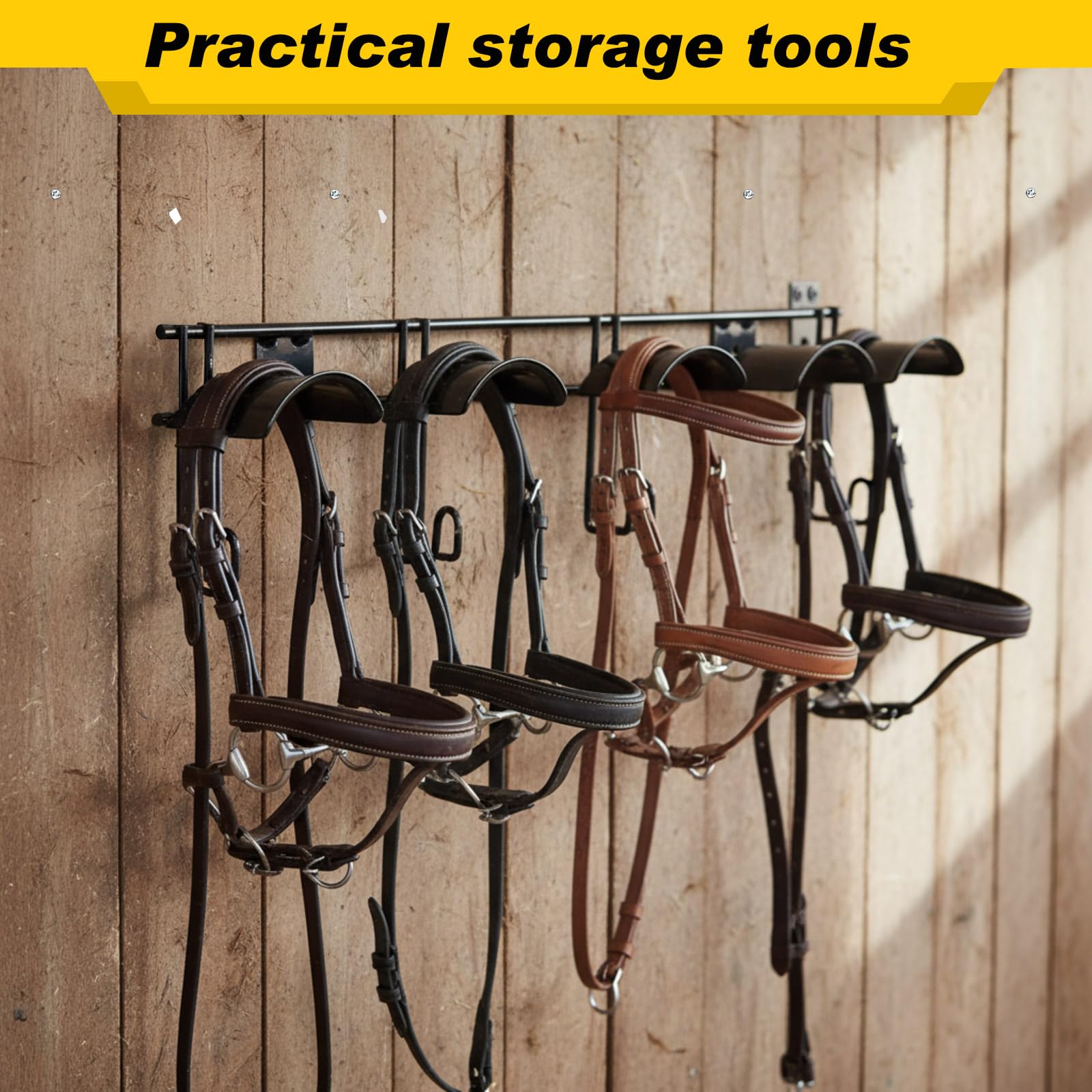 Rangement écurie efficace: Zonon organise harnais, sangles et outils sans surcharger le mur.