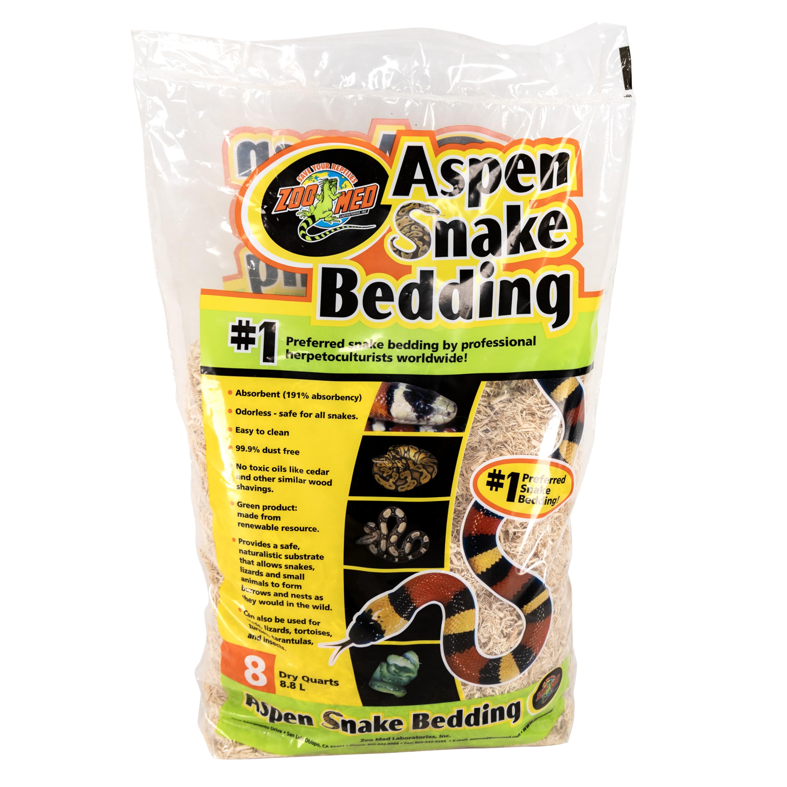 Zoo Med Aspen Snake Bedding pour serpents, litière absorbante sans odeurs.