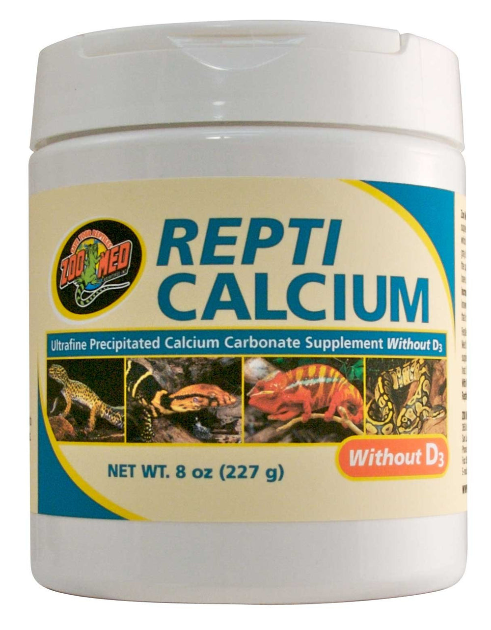 Zoo Med Calcium pour reptiles sans D3, bocal montrant une source de calcium biodisponible