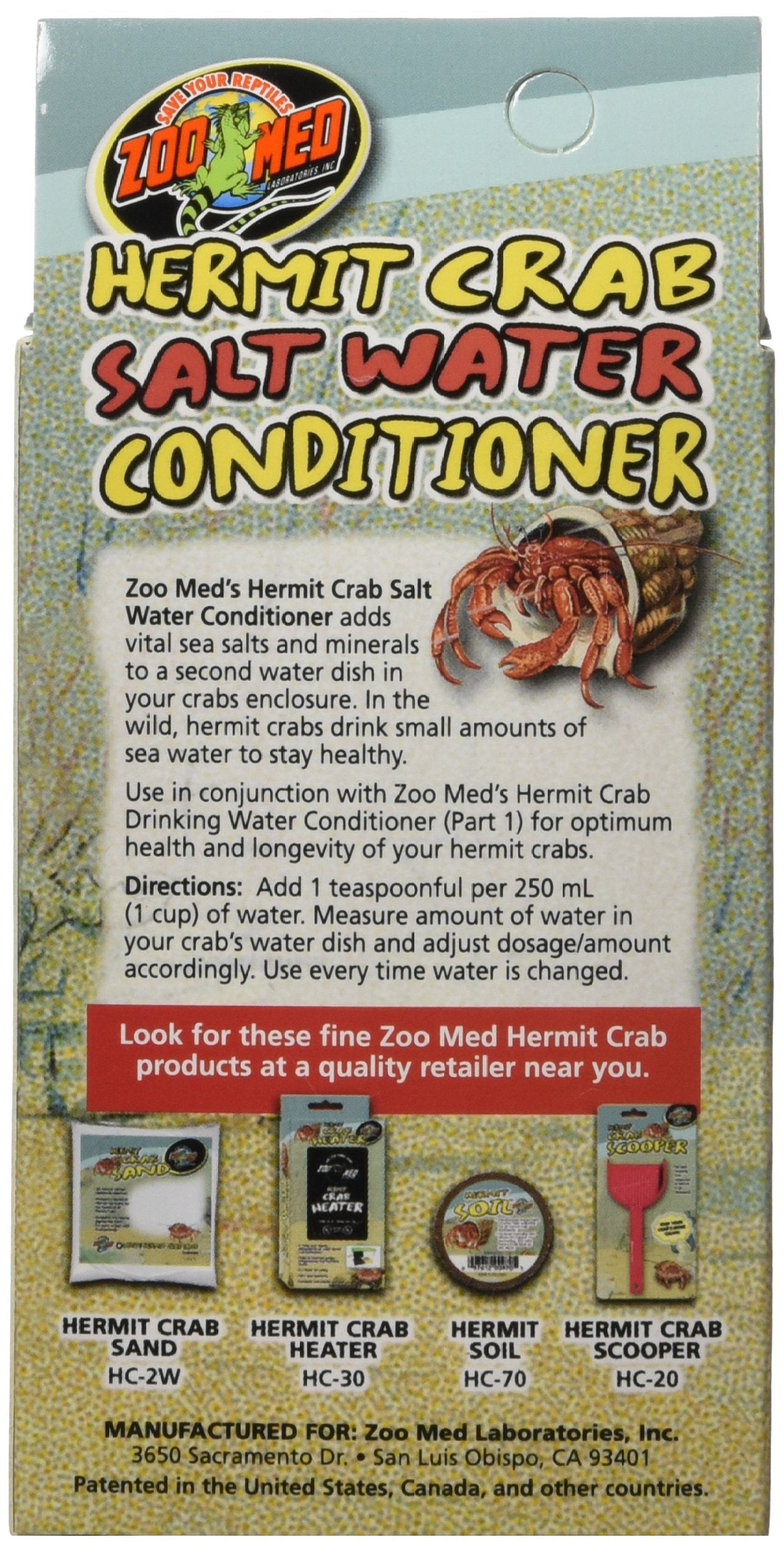 Zoo Med conditionneur eau salee crabe ermite, dose simple pour utilisation quotidienne.