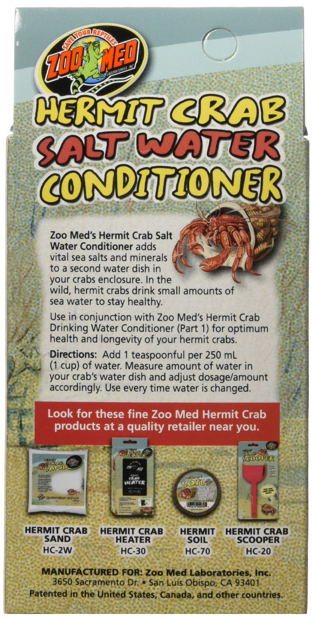 Zoo Med conditionneur eau salee crabe ermite, dose simple pour utilisation quotidienne.