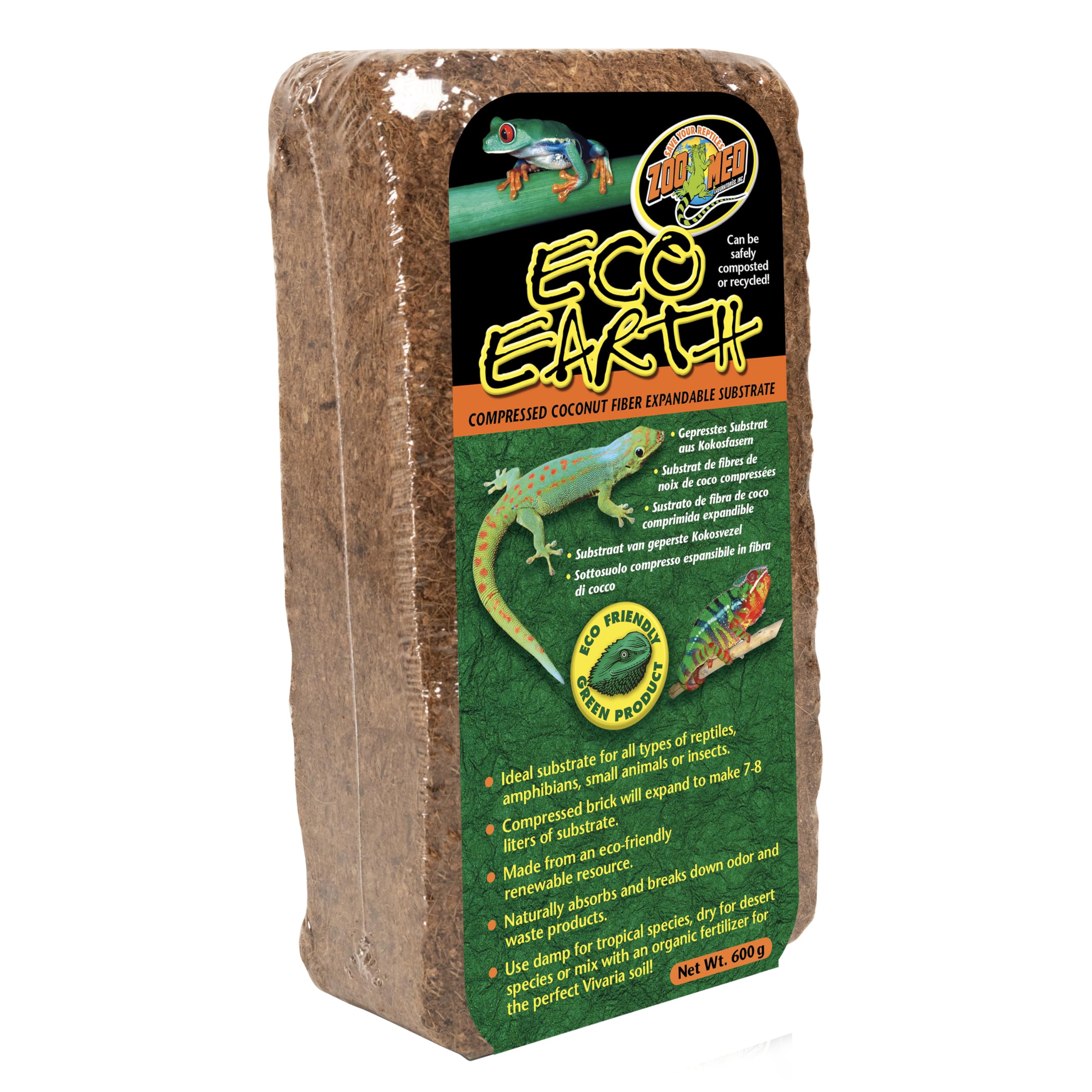 Zoo Med Eco Earth: brique compressée de coco prête à s’étendre en substrat.