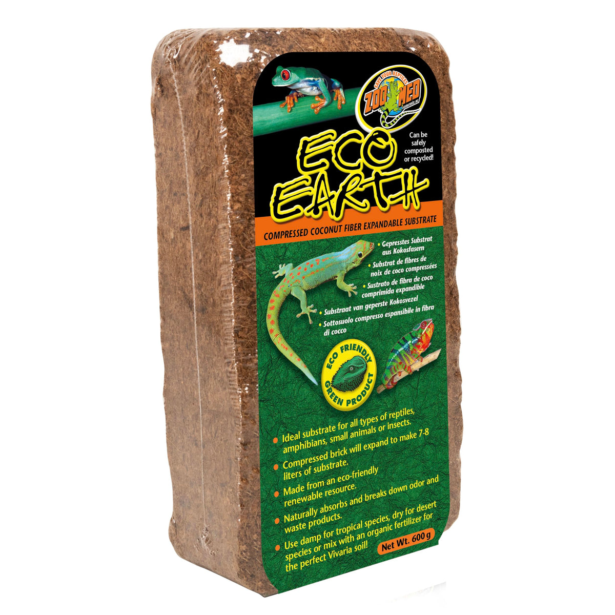 Zoo Med Eco Earth: brique compressée de coco prête à s’étendre en substrat.