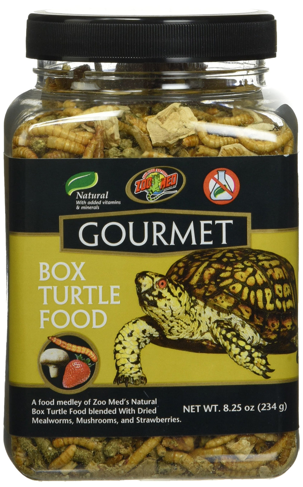 Zoo Med Gourmet Box Turtle Food – emballage visible et enrichment potentiel.