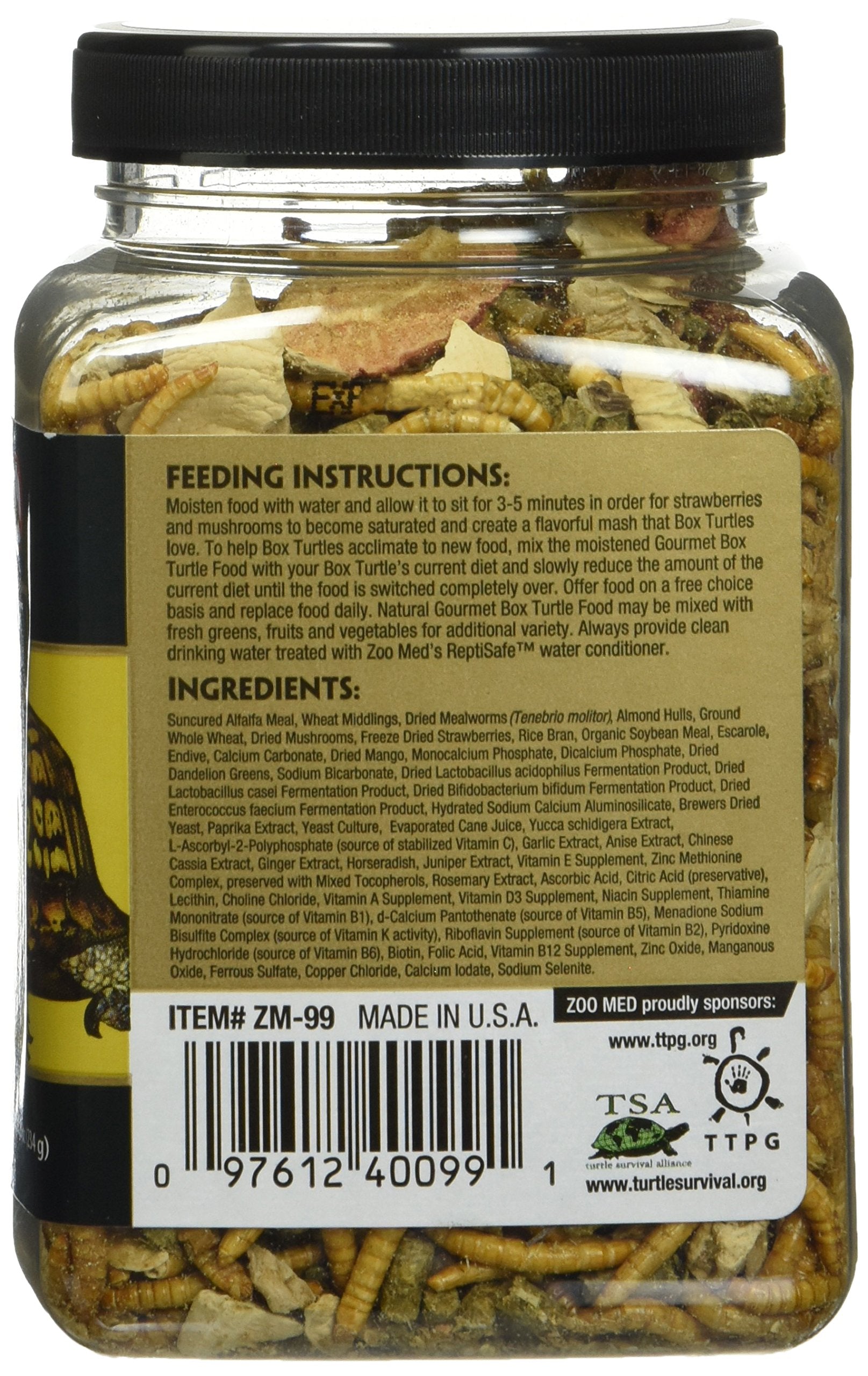 Zoo Med Gourmet Box Turtle Food – morceaux séchés visibles apportant variété et texture.