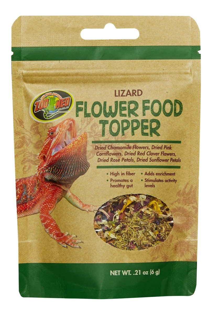Zoo Med mélange coloré de fleurs sèches pour lézards, stimulation sensorielle et exploration alimentaire.