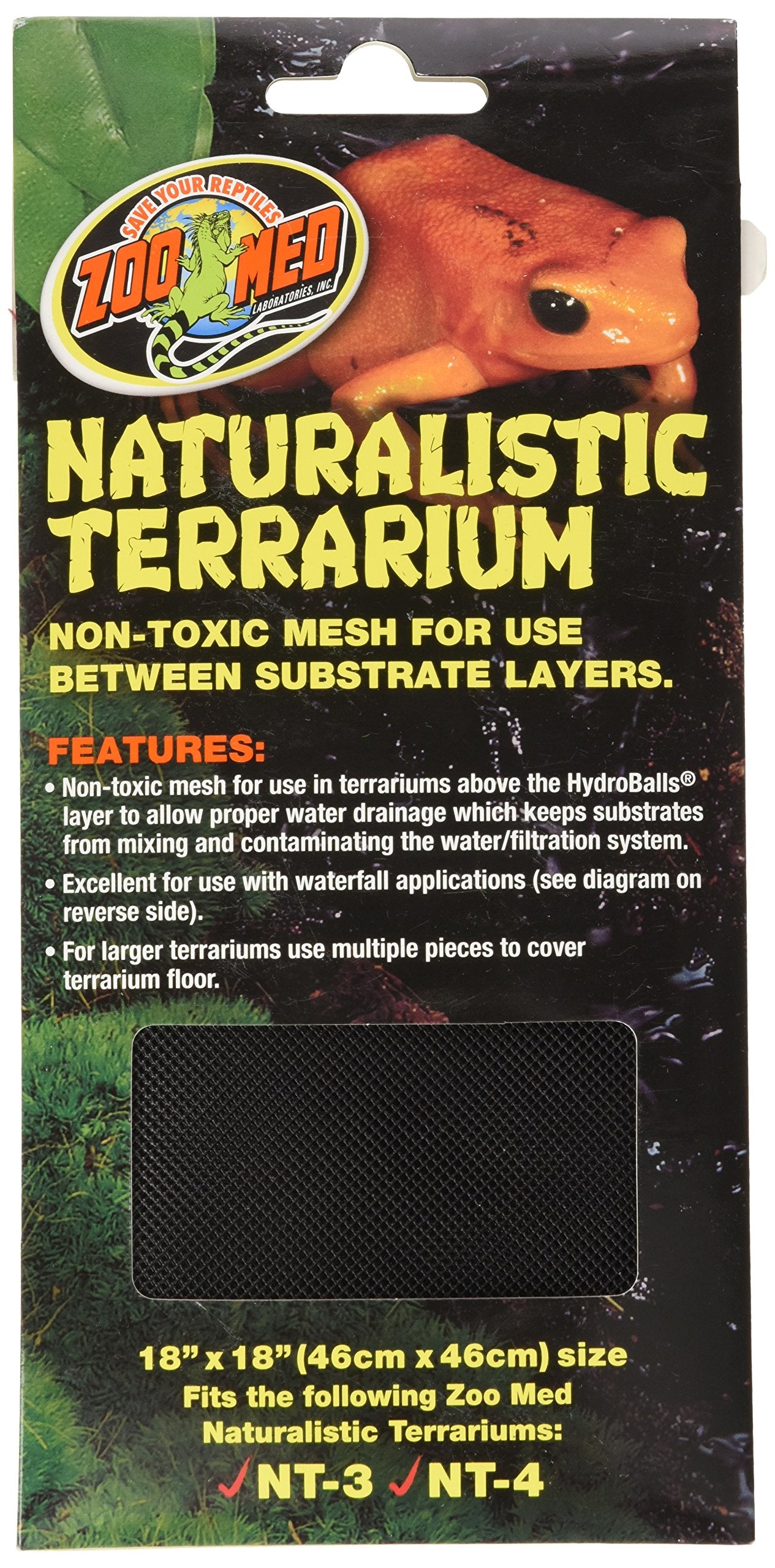 Zoo Med maillage terrarium naturel 18x18, avant : drainage efficace et séparation des substrats.