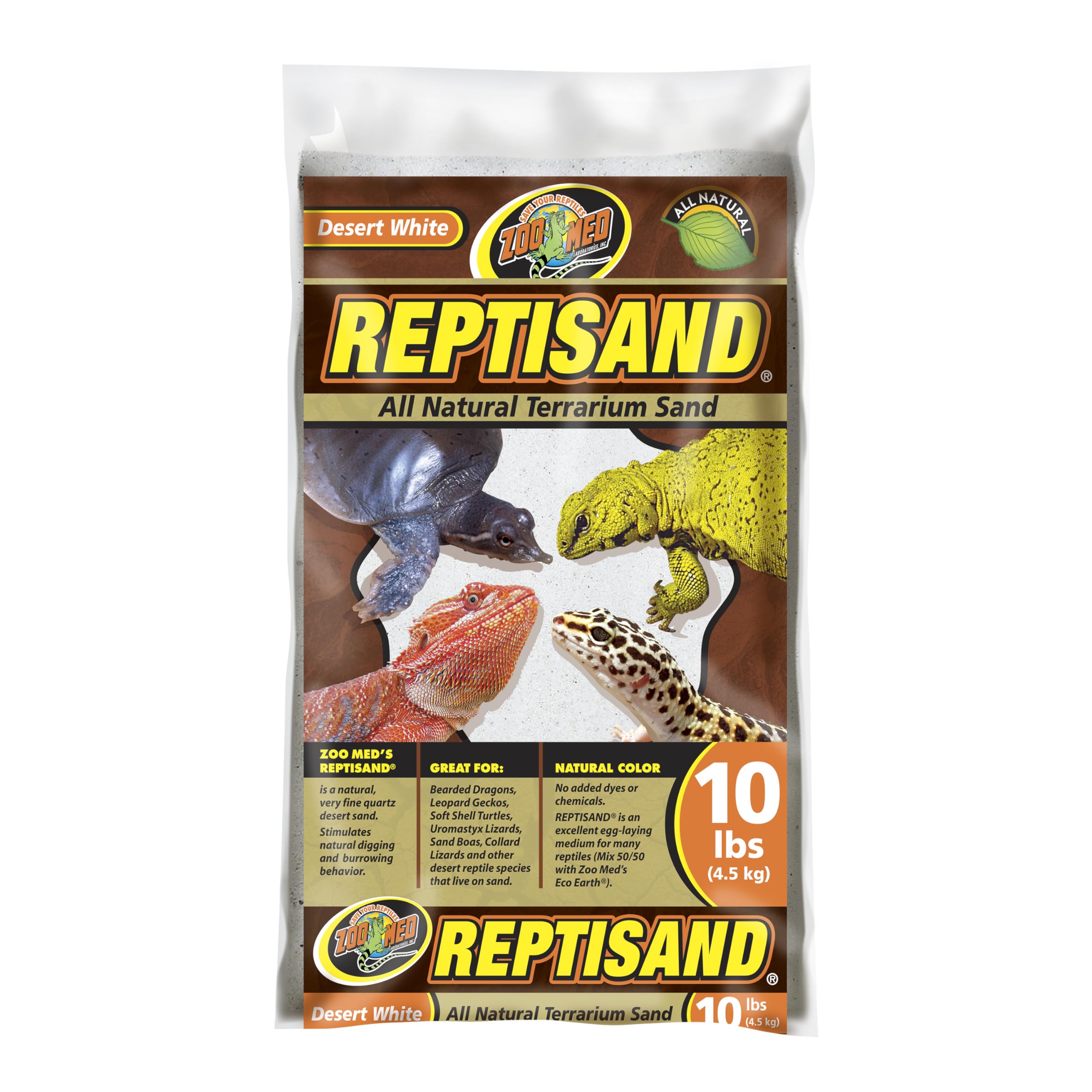 Zoo Med ReptiSand Desert White, grains naturels favorisant le fouissage des reptiles désertiques.