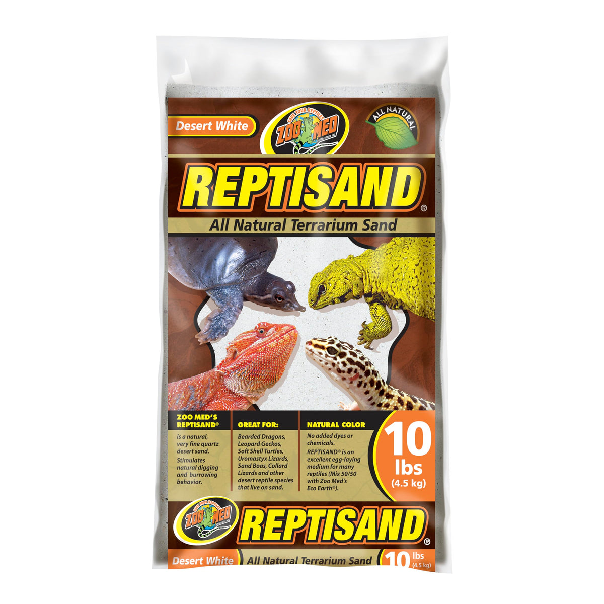 Zoo Med ReptiSand Desert White, grains naturels favorisant le fouissage des reptiles désertiques.