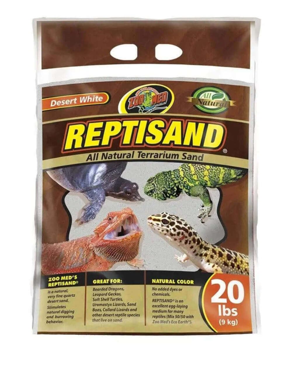 Sable désert blanc Zoo Med 20 lb pour terrarium, substrat naturel