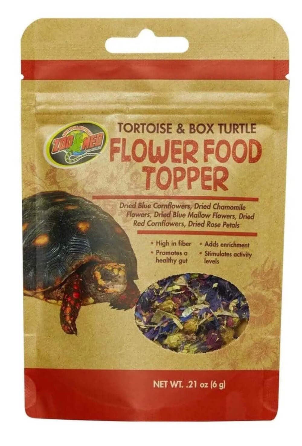 Utilisation pratique : garniture florale Zoo Med pour tortues, offre variété et appétit.